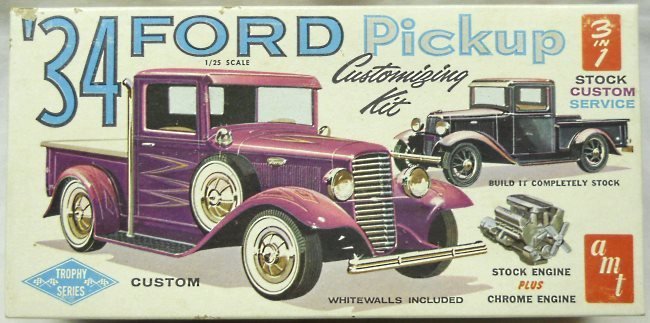 AMT 1/25 1934 Ford Pickup 3 In 1 Customizing Kit - Stock / Custom / Service (Wrecker) - Trophy Series, T134-149 plastic model kit